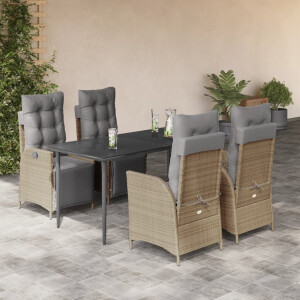 vidaXL 5-delige Tuinset met kussens poly rattan gemengd beige