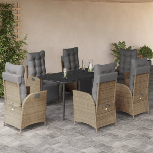 vidaXL 7-delige Tuinset met kussens poly rattan gemengd beige