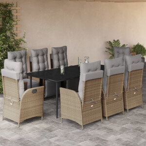 vidaXL 9-delige Tuinset met kussens poly rattan gemengd beige
