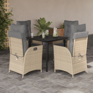 vidaXL 5-delige Tuinset met kussens poly rattan gemengd beige