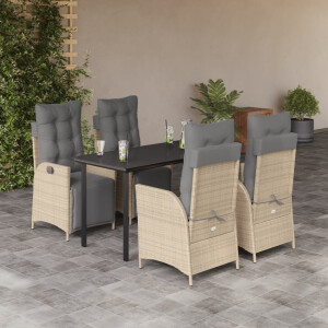 vidaXL 5-delige Tuinset met kussens poly rattan gemengd beige