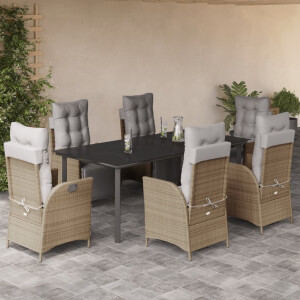 vidaXL 7-delige Tuinset met kussens poly rattan gemengd beige