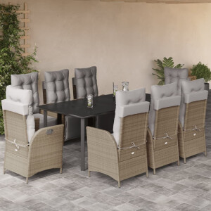 vidaXL 9-delige Tuinset met kussens poly rattan gemengd beige