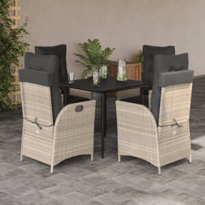 vidaXL 5-delige Tuinset met kussens poly rattan lichtgrijs