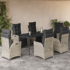 vidaXL 7-delige Tuinset met kussens poly rattan grijs