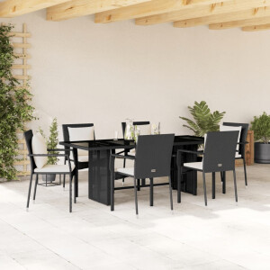 vidaXL 7-delige Tuinset met kussens poly rattan zwart