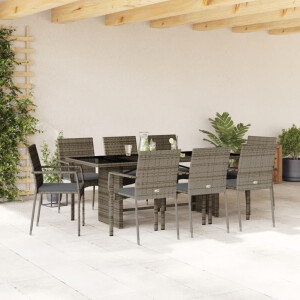 vidaXL 9-delige Tuinset met kussens poly rattan grijs