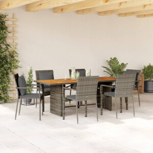 vidaXL 7-delige Tuinset met kussens poly rattan grijs