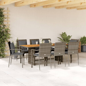 vidaXL 9-delige Tuinset met kussens poly rattan grijs