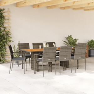 vidaXL 9-delige Tuinset met kussens poly rattan grijs