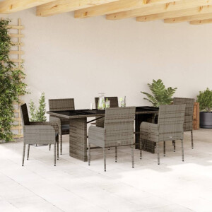 vidaXL 7-delige Tuinset met kussens poly rattan grijs