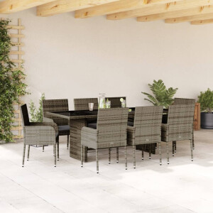 vidaXL 9-delige Tuinset met kussens poly rattan grijs