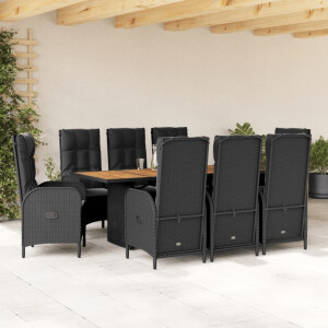 vidaXL 9-delige Tuinset poly rattan zwart
