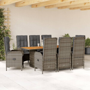 vidaXL 9-delige Tuinset met kussens poly rattan grijs
