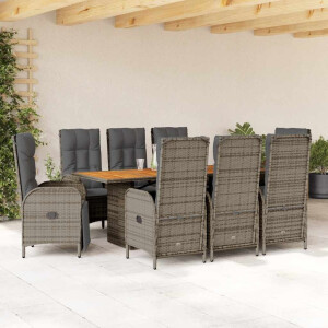 vidaXL 9-delige Tuinset met kussens poly rattan grijs