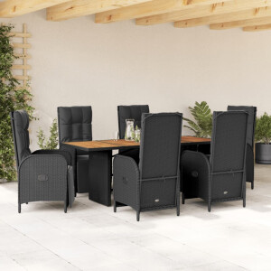 vidaXL 7-delige Tuinset met kussens poly rattan zwart