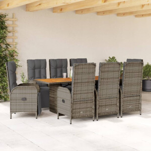 vidaXL 9-delige Tuinset met kussens poly rattan grijs