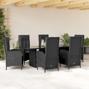 vidaXL 7-delige Tuinset met kussens poly rattan zwart