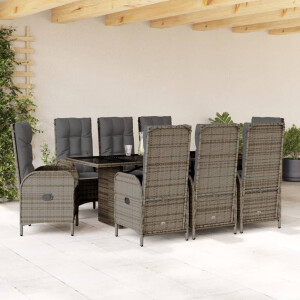 vidaXL 9-delige Tuinset met kussens poly rattan grijs