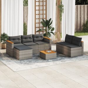 vidaXL 5-delige Loungeset met kussens poly rattan acacia grijs