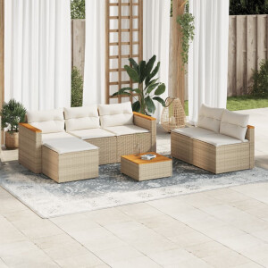 vidaXL 5-delige Loungeset met kussens poly rattan en acaciahout beige