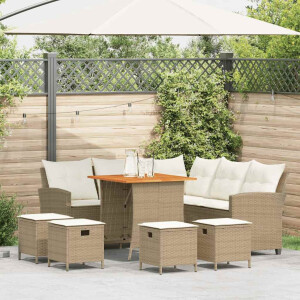 vidaXL 6-delige tuinbankset met kussens L-vormig beige polyrotan
