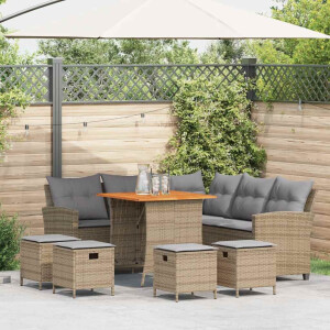 vidaXL 6-delige tuinbankset met kussens L-vormig beige polyrotan