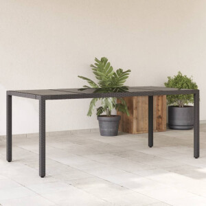 vidaXL Tuintafel met glazen blad 190x90x75 cm poly rattan zwart
