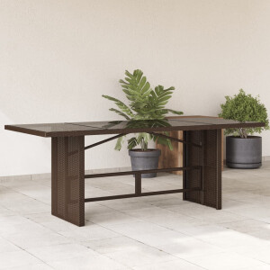 vidaXL Tuintafel met glazen blad 190x80x75 cm poly rattan bruin
