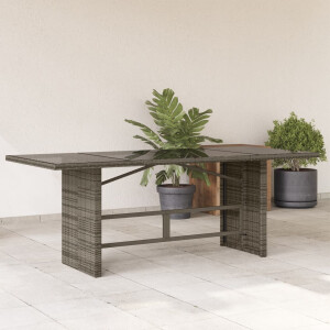 vidaXL Tuintafel met glazen blad 190x80x75 cm poly rattan grijs