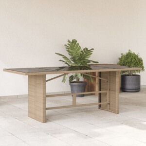 vidaXL Tuintafel met glazen blad 190x80x75 cm poly rattan beige