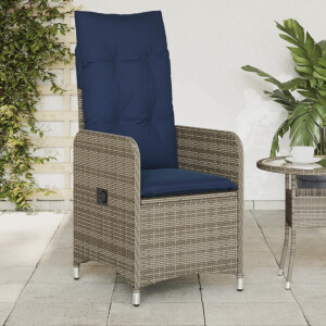 vidaXL Tuinstoel verstelbaar met kussens poly rattan grijs