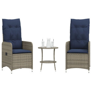 vidaXL Tuinstoelen 2 st verstelbaar met tafel poly rattan grijs