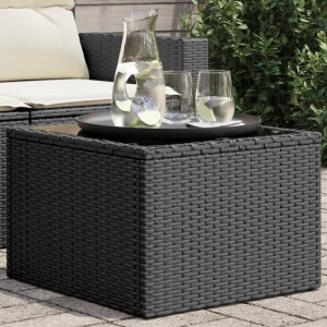 vidaXL Tuintafel met glazen blad zwart 55x55x37 cm poly rattan