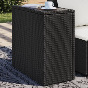 vidaXL Tuinbijzettafel met glazen blad 58x27,5x55 cm poly rattan zwart