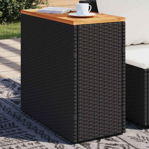 vidaXL Tuintafel met houten blad zwart 58x27,5x55 cm poly rattan