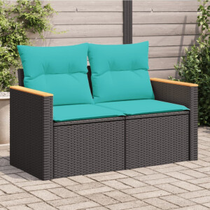 vidaXL Tuinbank 2-zits met kussens poly rattan zwart