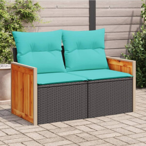 vidaXL Tuinbank 2-zits met kussens poly rattan zwart