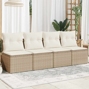 vidaXL Tuinbank 4-zits met kussens poly rattan beige