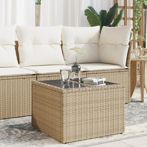 vidaXL Tuintafel met glazen blad 55x55x37 cm poly rattan beige