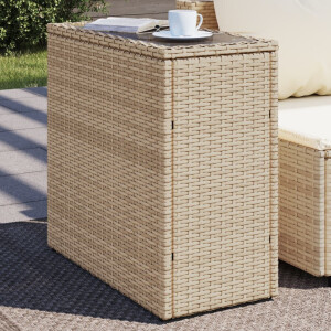 vidaXL Tuinbijzettafel met glazen blad 58x27,5x55 cm poly rattan beige