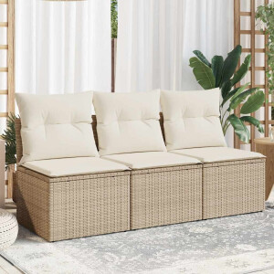 vidaXL Tuinbank 3-zits met kussens poly rattan beige