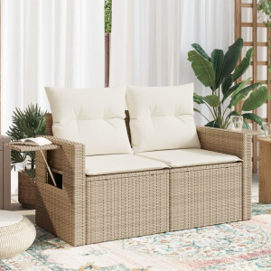 vidaXL Tuinbank 2-zits met kussens poly rattan beige