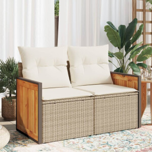 vidaXL Tuinbank 2-zits met kussens poly rattan beige