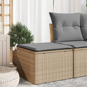 vidaXL Tuinkruk met kussen 55x55x37 cm poly rattan beige