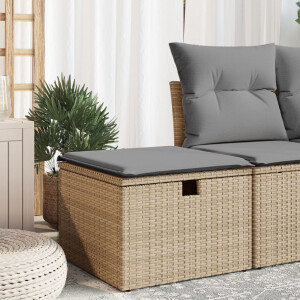vidaXL Tuinkruk met kussen 55x55x37 cm poly rattan beige