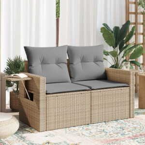 vidaXL Tuinbank 2-zits met kussens poly rattan beige