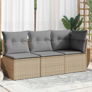 vidaXL Tuinbank 3-zits met kussens poly rattan beige