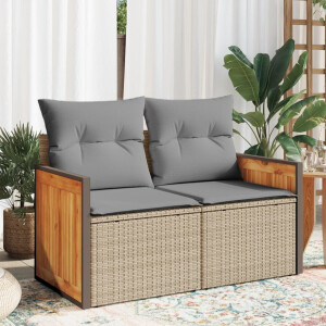 vidaXL Tuinbank 2-zits met kussens poly rattan beige