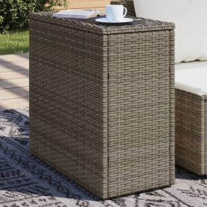 vidaXL Tuinbijzettafel met glazen blad 58x27,5x55 cm poly rattan grijs